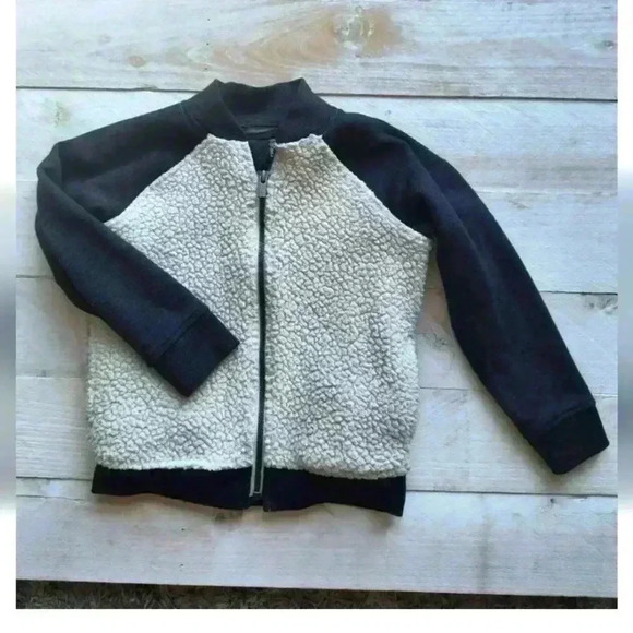 Old Navy Toddler Boys Zip Up Fleece Sherpa Sweater Jacket Grey Beige Size 4T - Picture 1 of 7